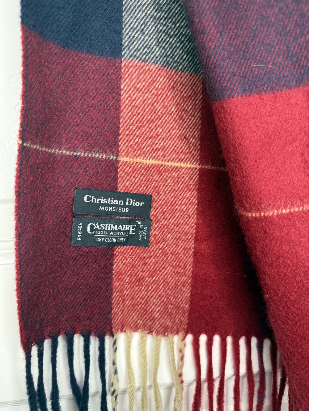 Vtg Dior Men’s Burgundy Plaid Scarf - Picture 2 of 2